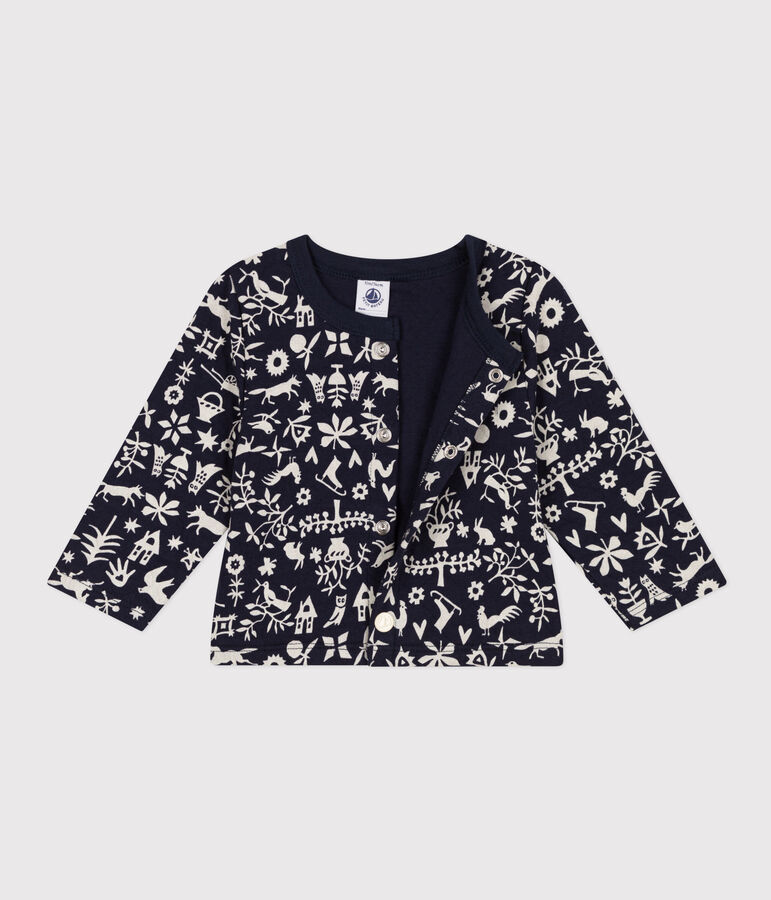 Babies' Patterned Quilted Tube Knit Cardigan blue/ecru