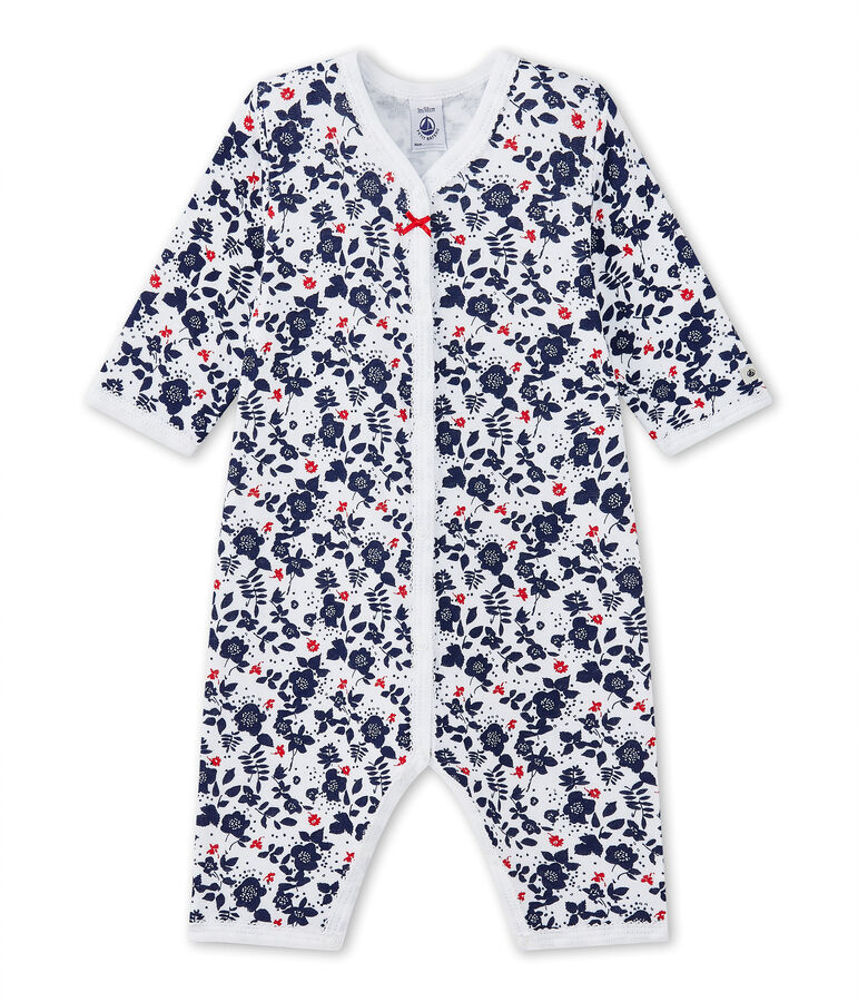 Baby girl's footless sleepsuit in a double knit white/multicolor