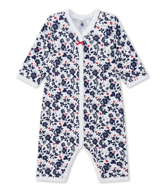 Baby girl's footless sleepsuit in a double knit ECUME white/MULTICO white