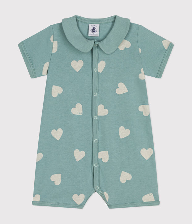 Babies' Short Cotton Playsuit green/ecru