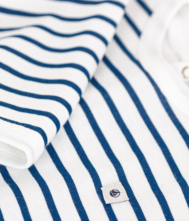 Babies' long-sleeved cotton pyjamas white/blue