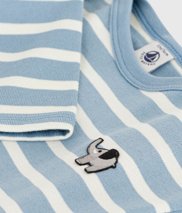 Babies' cotton Breton top blue/ecru