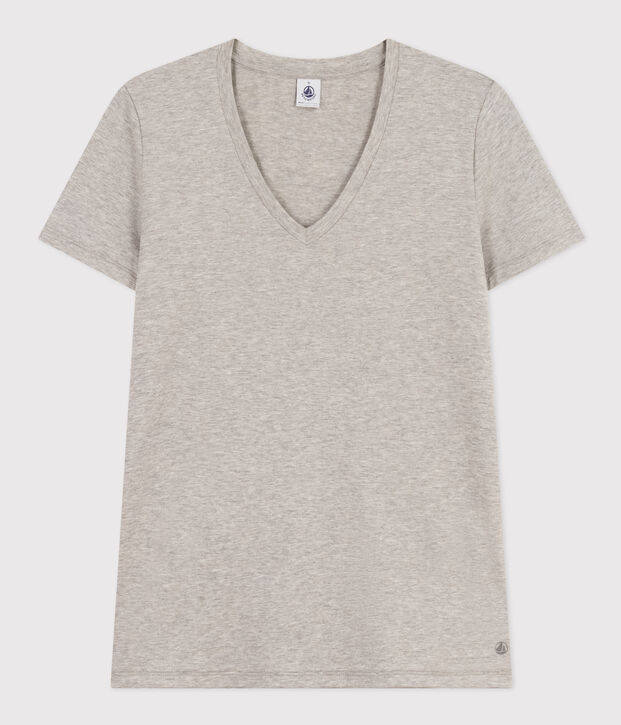 Women's Straight V-Neck Cotton T-Shirt grey