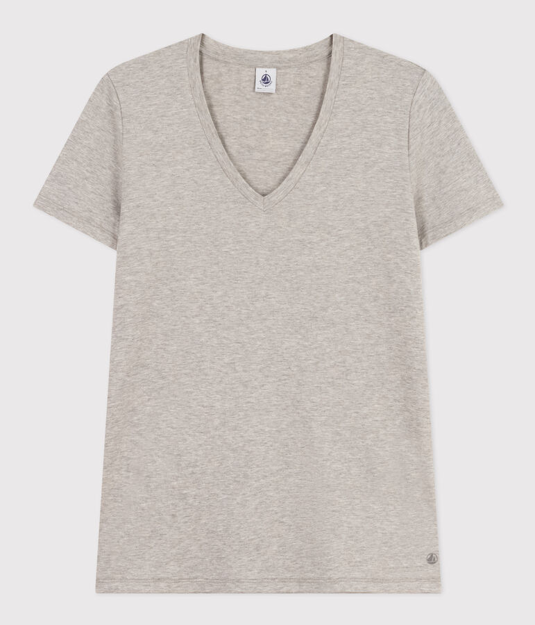 Women's Straight V-Neck Cotton T-Shirt grey
