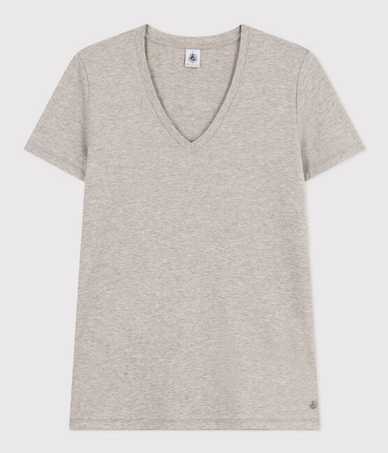 Women's Straight V-Neck Cotton T-Shirt CHATON CHINE grey