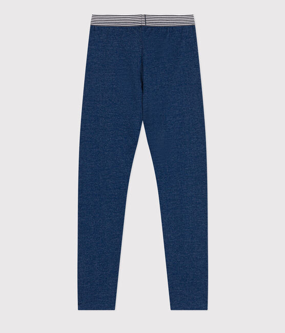 Girls' Denim Effect Fleece Jeggings MEDIEVAL blue/ECRU beige