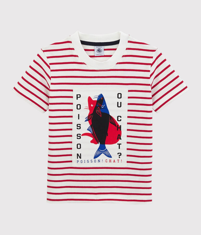 Boys' Short-Sleeved Jersey T-Shirt MARSHMALLOW white/TERKUIT red