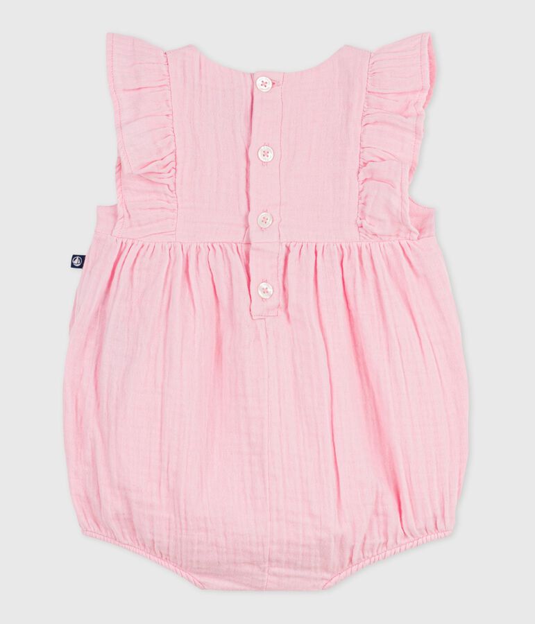 Babies' sleeveless plain cotton rompers pink