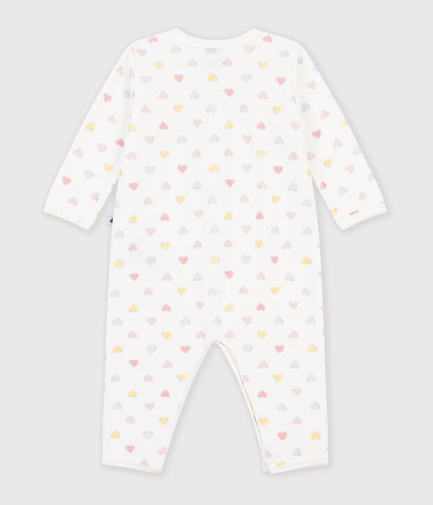 Babies' footless heart-print velour pyjama suit white/multicolor