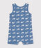 Babies' Whale Print Cotton Playsuit BEACH blue/MARSHMALLOW
