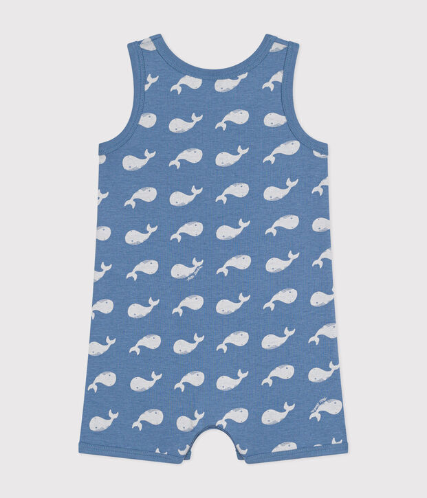 Babies' Whale Print Cotton Playsuit blue/white