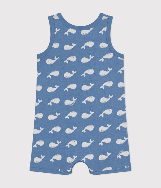 Babies' Whale Print Cotton Playsuit BEACH blue/MARSHMALLOW