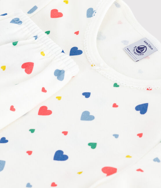 Children's printed pyjamas with short sleeves and long legs MARSHMALLOW white/MULTICO white