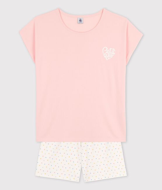 Girls' Pink Organic Cotton Short Pyjamas MINOIS pink/MULTICO white