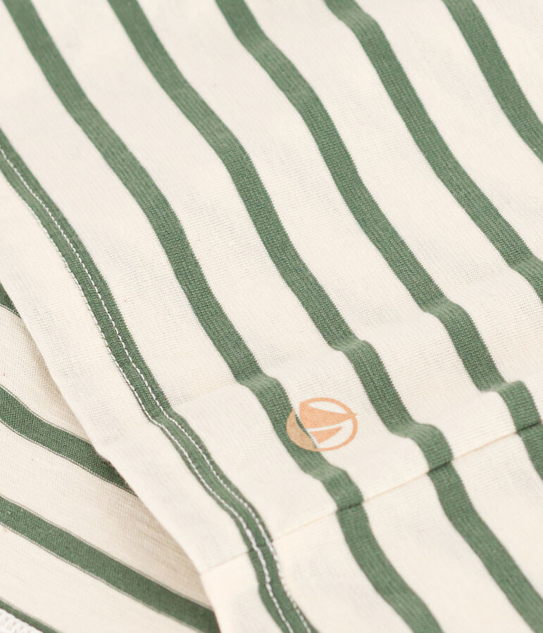 Women's Straight Round-Neck Cotton T-Shirt Ecru/green