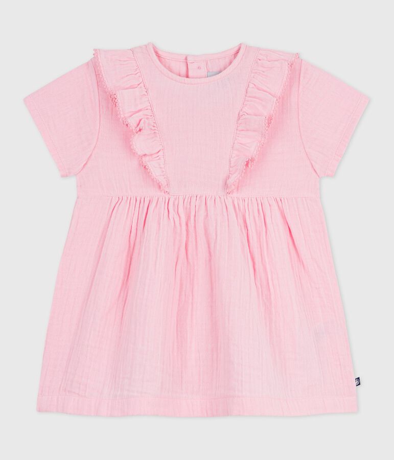 Babies' short-sleeved plain cotton dress MARQUISE pink