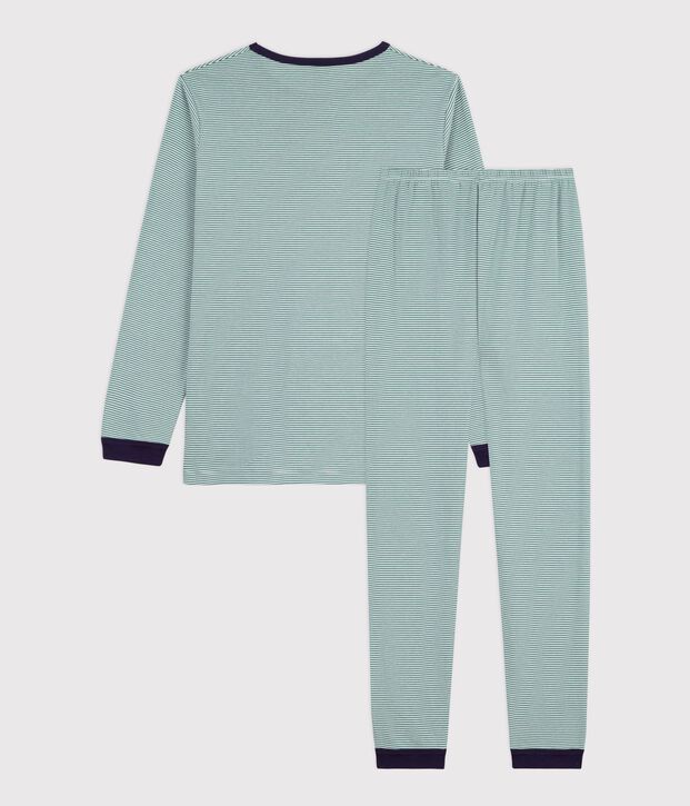 Children's stripy cotton pyjamas green/white