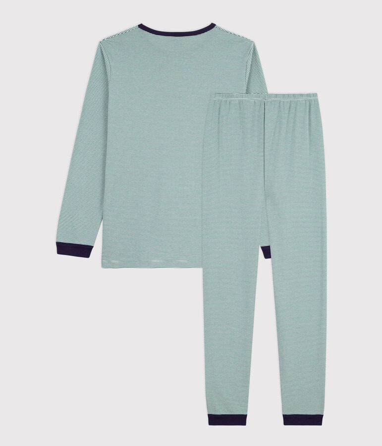 Children's stripy cotton pyjamas green/white