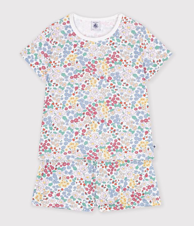 Children's short flower-pattern cotton pyjamas white/multicolor