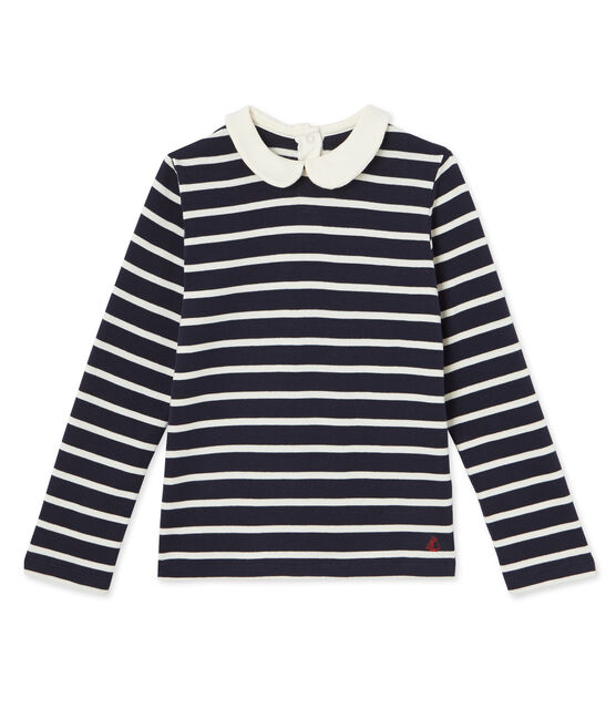 T-shirt fille manches longues rayé SMOKING blue/COQUILLE beige