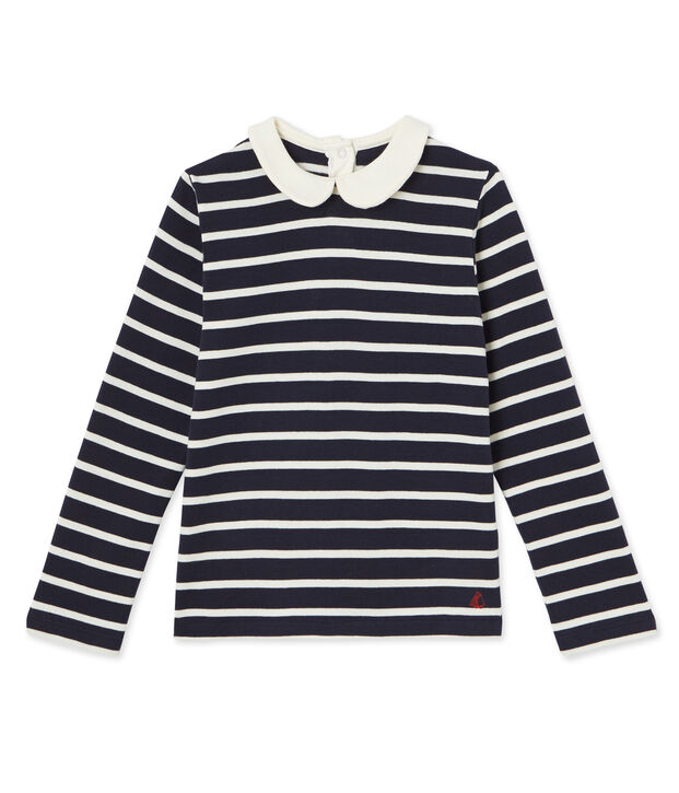 T-shirt fille manches longues ray&eacute; blue/white