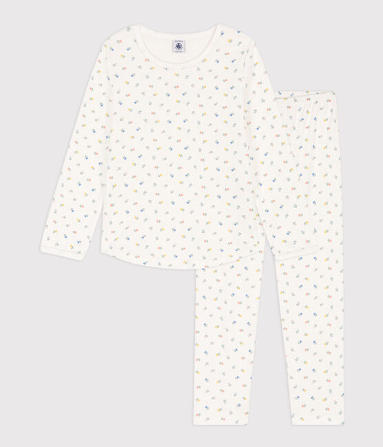 Girls' Floral Cotton Pyjamas MARSHMALLOW white/MULTICO white