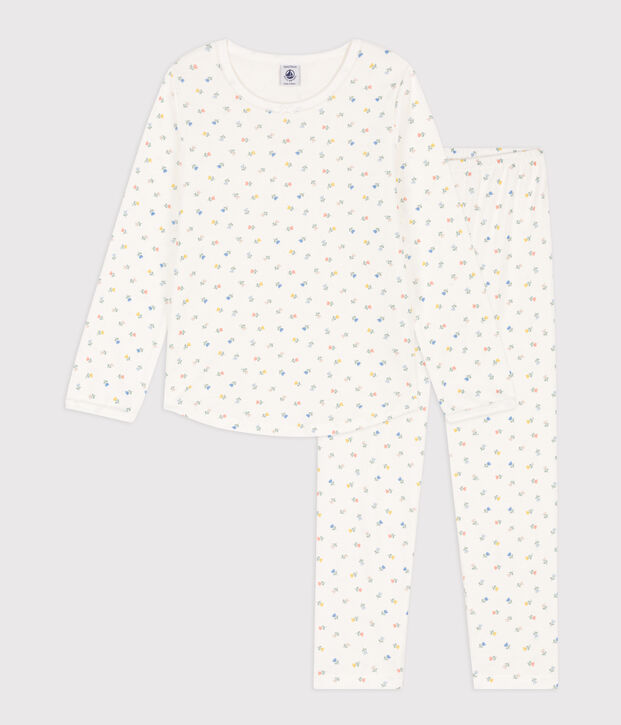 Girls' Floral Cotton Pyjamas white/multicolor
