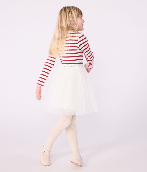 Children's long-sleeved dress in cotton and tulle red/red