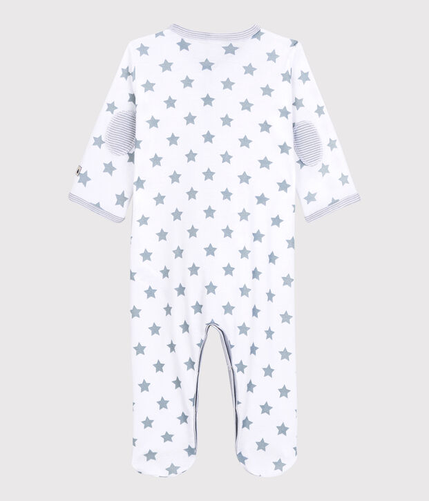 Babies' Starry Grey Cotton Sleepsuit white/grey