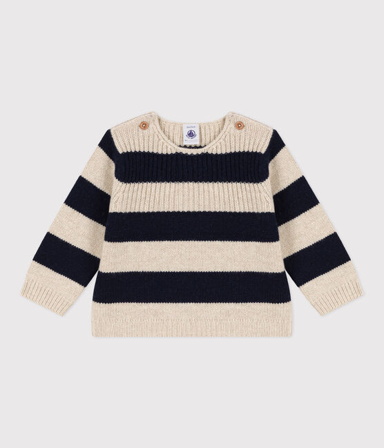 Wool knit and cotton jumper for baby AVALANCHE white/SMOKING blue
