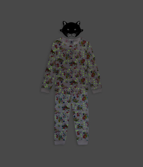 Children's cotton glow in the dark panther print pyjamas MARSHMALLOW white/MULTICO white
