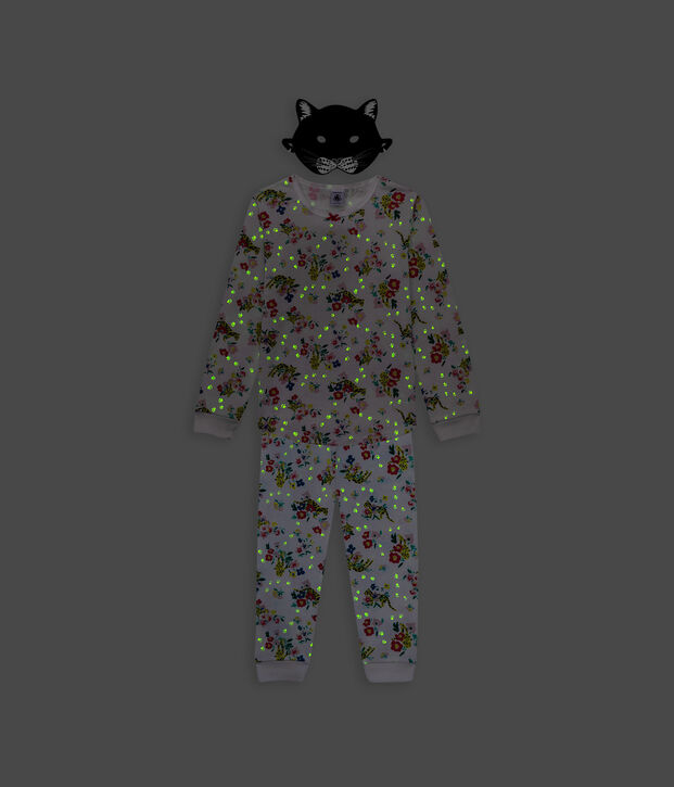 Children's cotton glow in the dark panther print pyjamas white/multicolor