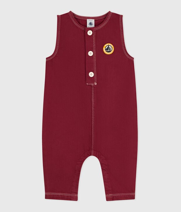 Babies' long plain denim jumpsuit red