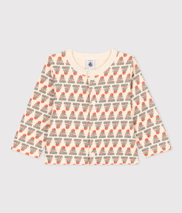 Babies' Patterned Thick Jersey Cardigan Ecru/multicolor