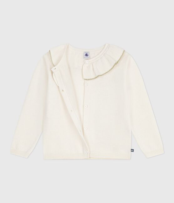 Children's plain wool and cotton cardigan MARSHMALLOW white/ARGENT grey