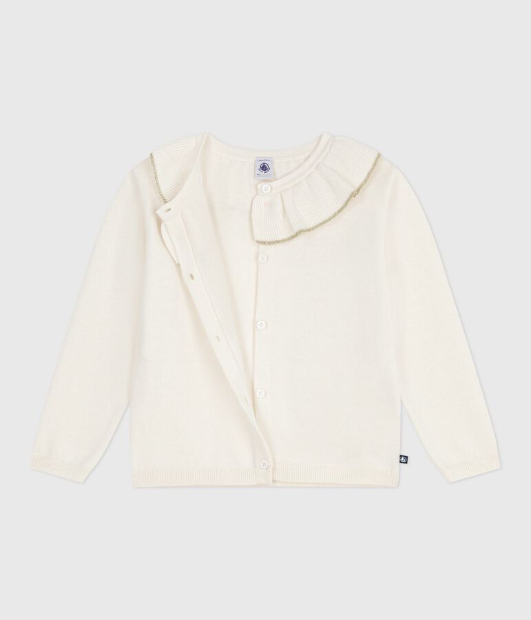 Children's plain wool and cotton cardigan white/grey