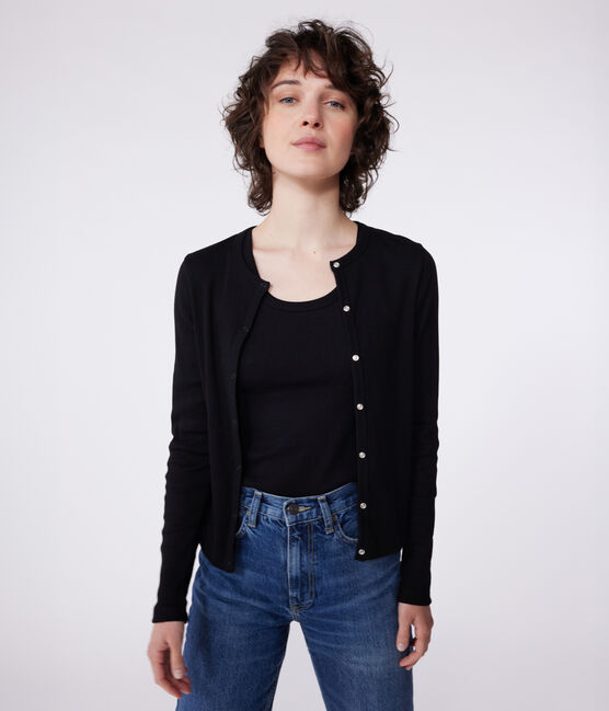 Women's plain cotton cardigan BLACK black