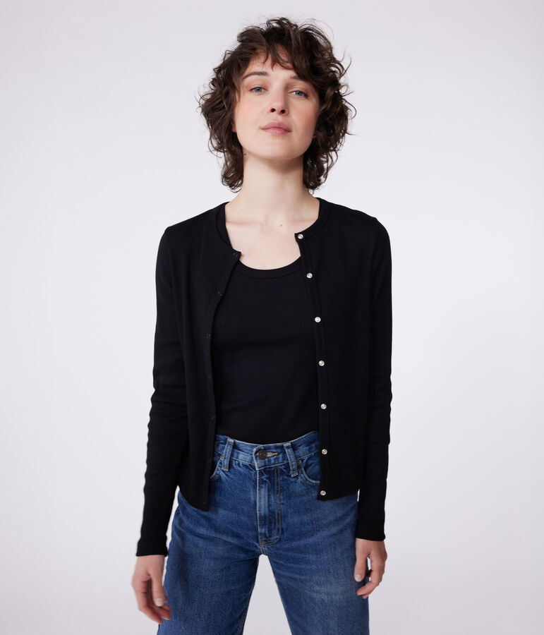 Women's plain cotton cardigan black