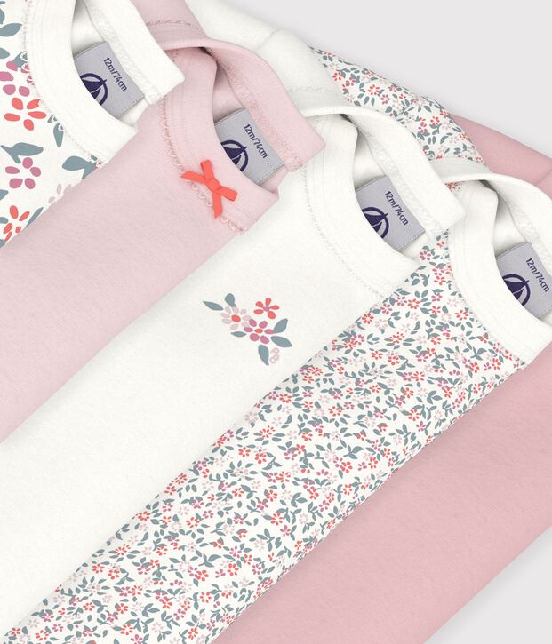 Pack of long-sleeved bodies for babies in cotton printed with flowers multicolor