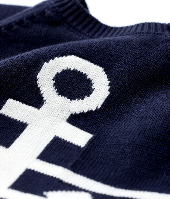 Baby Boys' Knit Cotton and Linen Blend Pullover SMOKING blue/MARSHMALLOW white