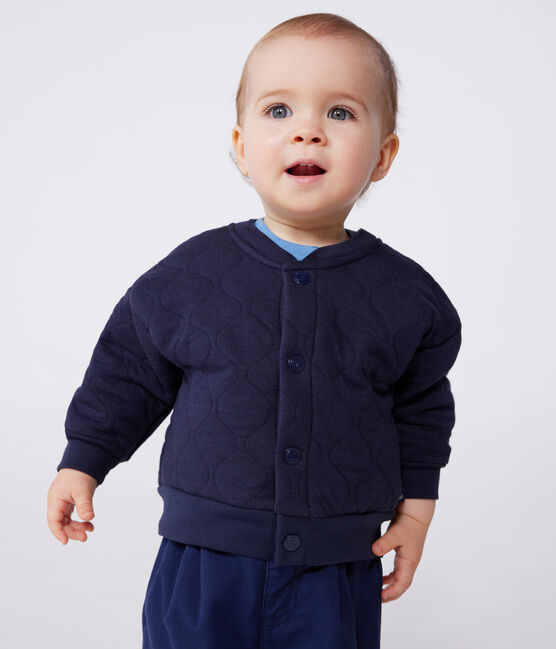Babies' Quilted Tube Knit Baseball Jacket SMOKING blue