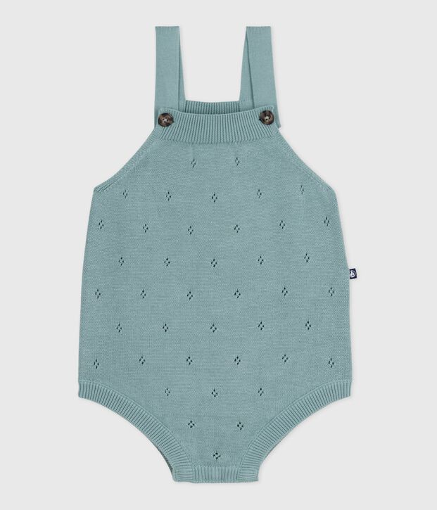 Babies' rompers knitted in a pretty pattern and with straps green