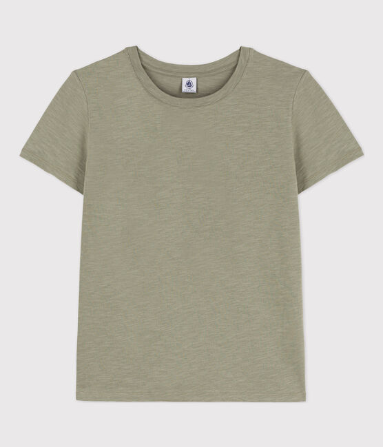 Women's Straight Round-Neck Cotton T-Shirt MARECAGE green