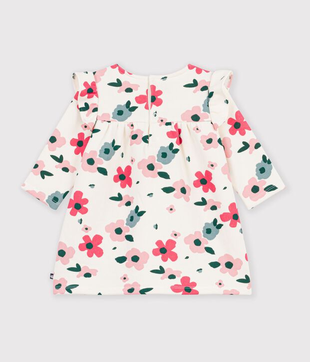 Babies' long sleeved floral-print cotton dress Ecru/multicolor