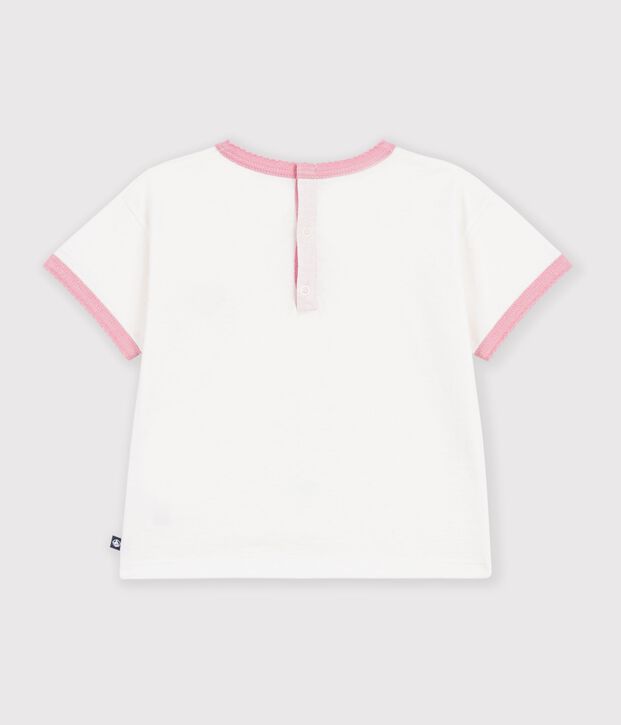 Babies' short-sleeved plain cotton T-shirt with a heart badge white