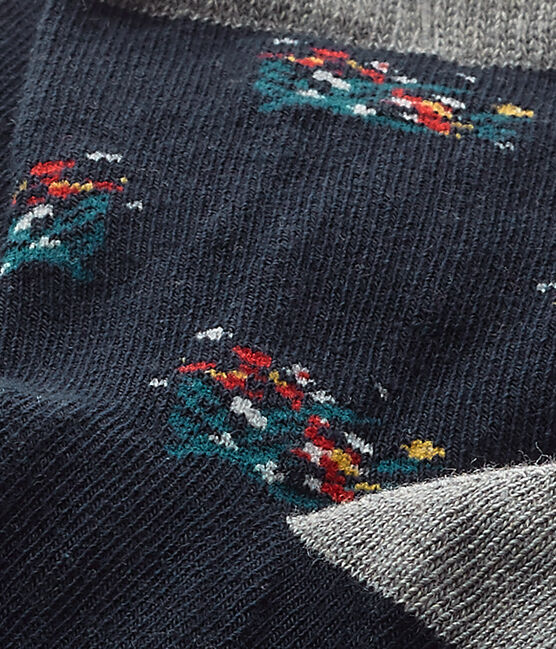 Girl's flower motif socks SMOKING blue/MULTICO white