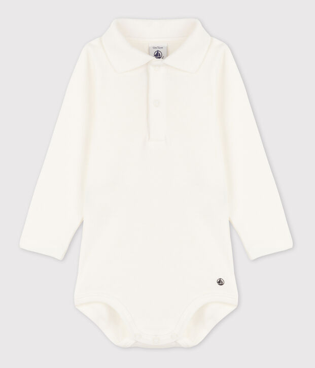 Babies' plain cotton body with a polo collar white