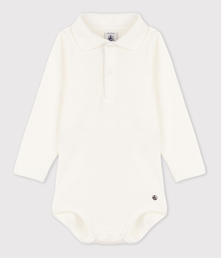 Babies' plain cotton body with a polo collar white