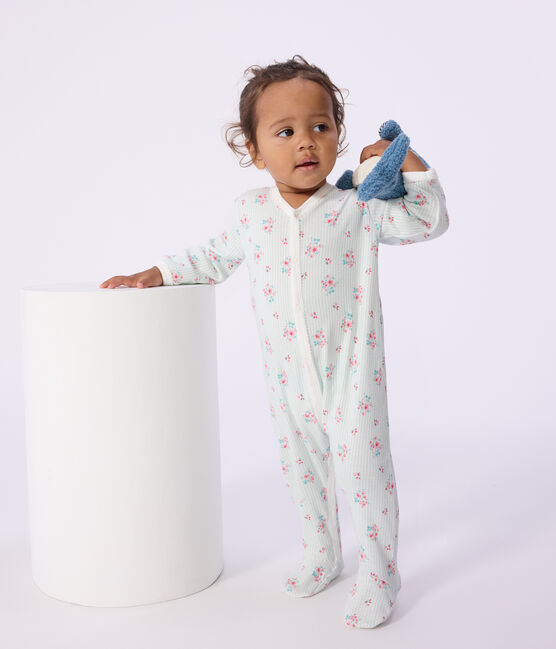 Babies' floral print cotton pyjamas MARSHMALLOW white/MULTICO white