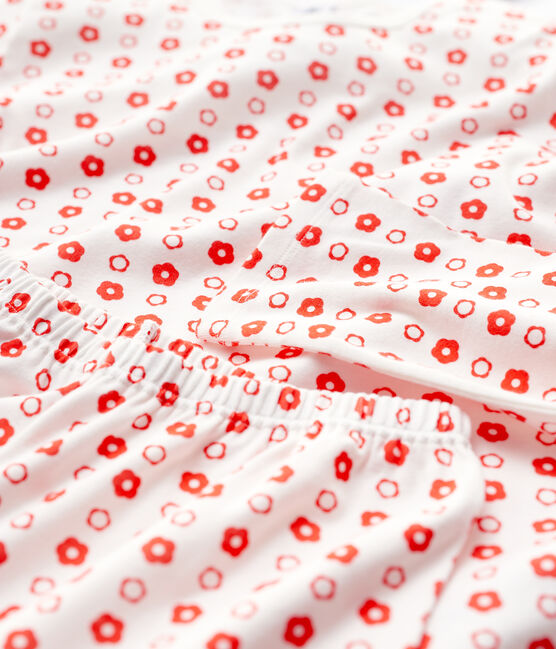 Girls' Graphic Floral Print Organic Cotton Pyjamas MARSHMALLOW white/SPICY